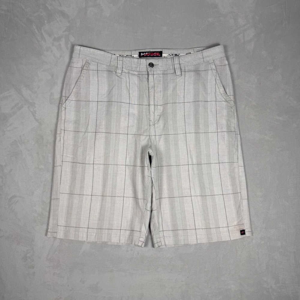 Y2K Mens Tony Hawk Plaid Skater Shorts Streetwear Grey 36
